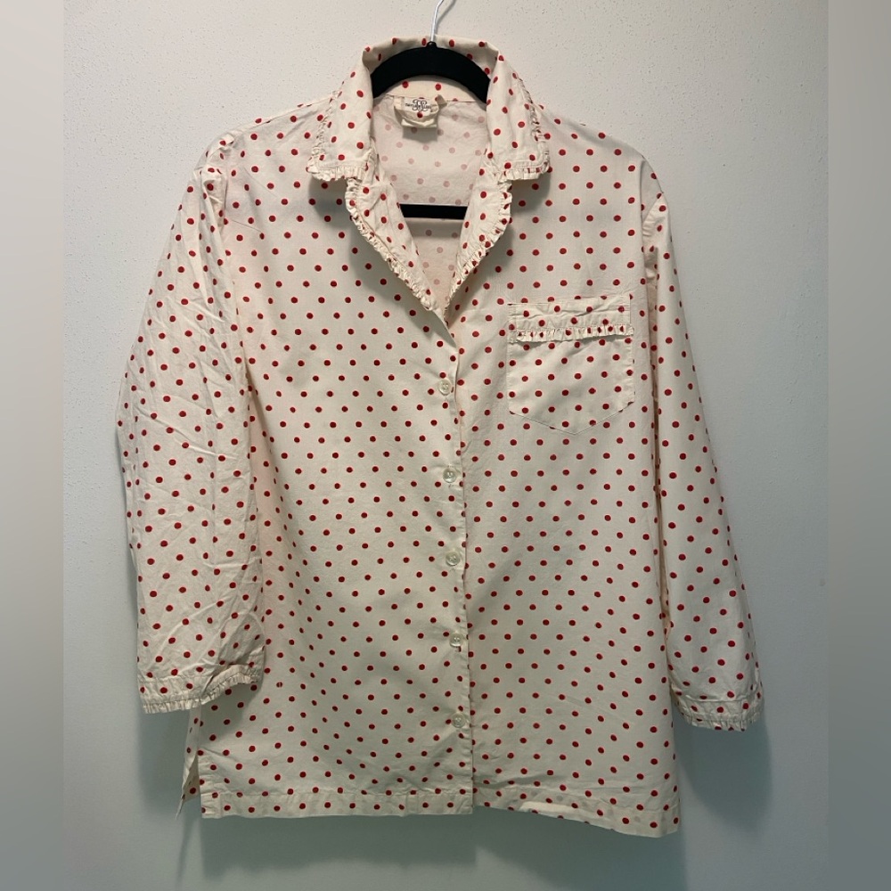 Taylor Linens White Pajama Shirt with Red Polka Dots